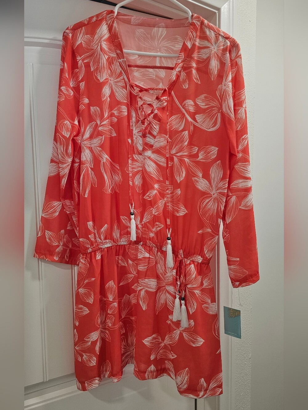 NWT- Swim Coverup Coral Floral Dress - Size M